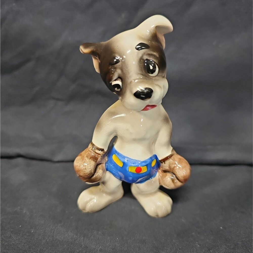 vintage ceramic boxing terrier dog figurine Rare